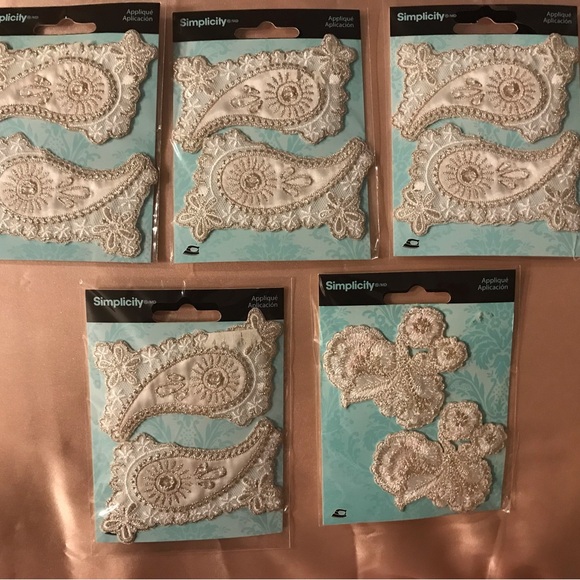 Simply Noelle Accessories - 5 Gold silver Floral Paisley iron on patches appliqués hat shirt tote deco
